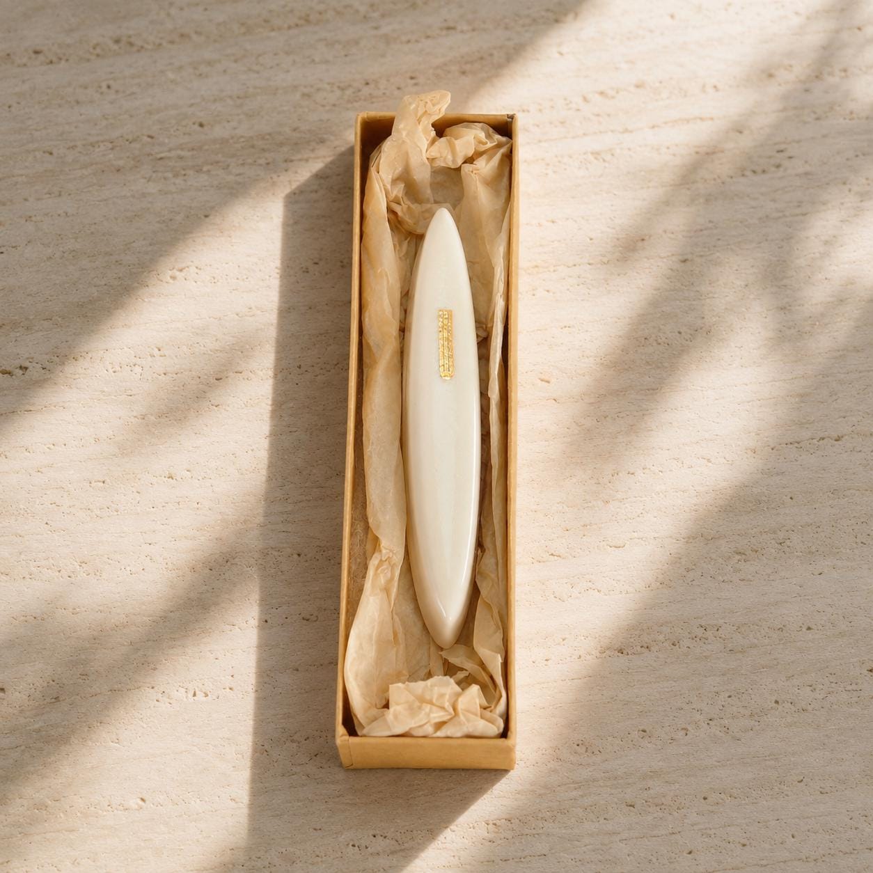 Handmade Modern Ceramic Mezuzah Case - White & Gold - Special Needs Collaboration