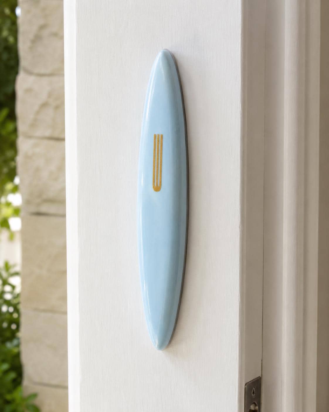 Handmade Modern Ceramic Mezuzah Case - Light Blue & Gold - Special Needs Collaboration