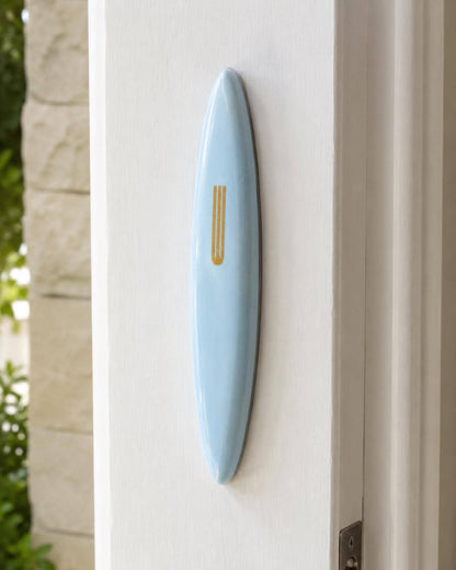Handmade Modern Ceramic Mezuzah Case - Light Blue & Gold - Special Needs Collaboration