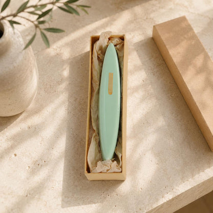 Handmade Modern Ceramic Mezuzah Case - Light Green & Gold - Special Needs Collaboration