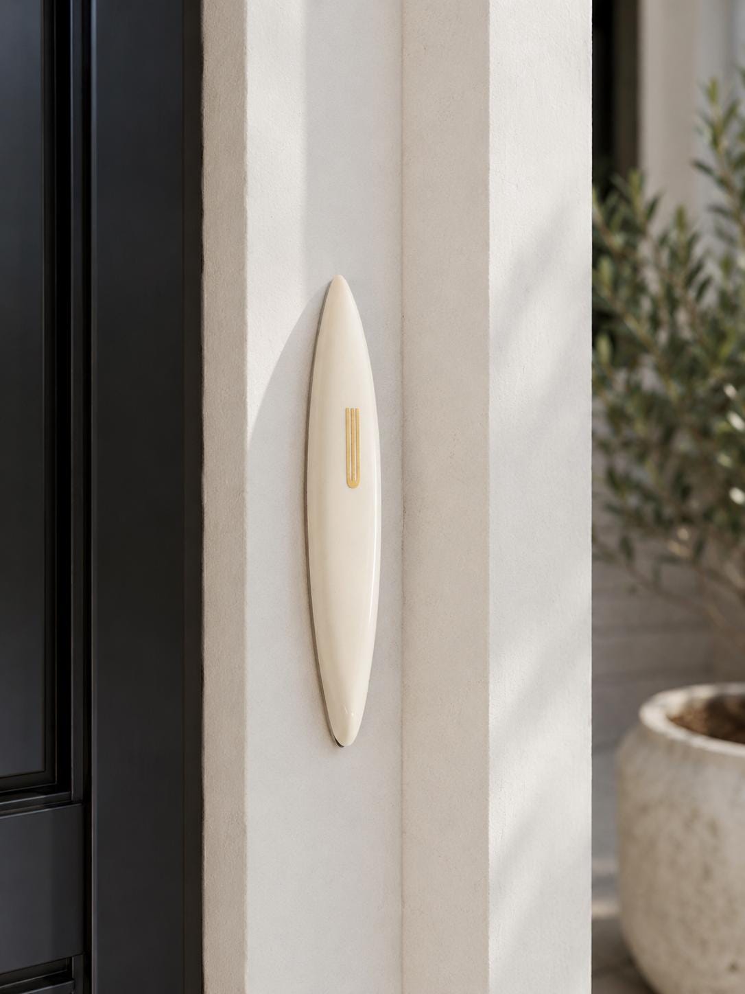Handmade Modern Ceramic Mezuzah Case - White & Gold - Special Needs Collaboration