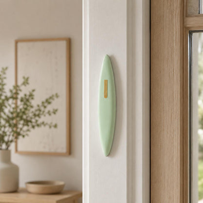 Handmade Modern Ceramic Mezuzah Case - Light Green & Gold - Special Needs Collaboration