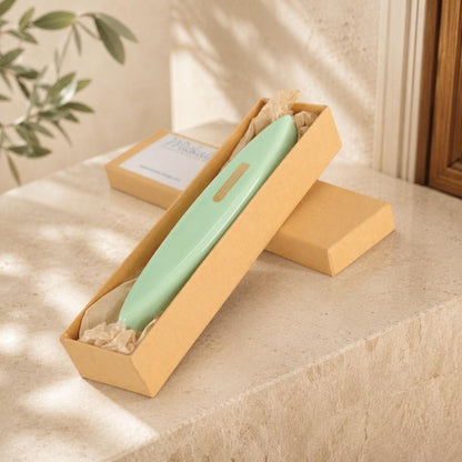 Handmade Modern Ceramic Mezuzah Case - Light Green & Gold - Special Needs Collaboration